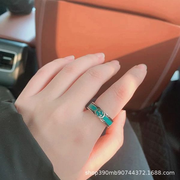 

2021 jewelry double new enamel green old ring for couples, Silver