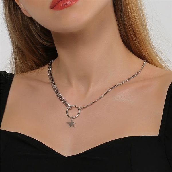 

fashion silver choker necklace clavicle star cricle pendent cuba link chain 2021 trend jewelry for women girl gift pendant necklaces