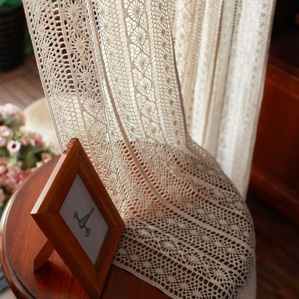

american retro crochet hollow curtain ready made for living room bedroom balcony transtant tulle jk007z & drapes