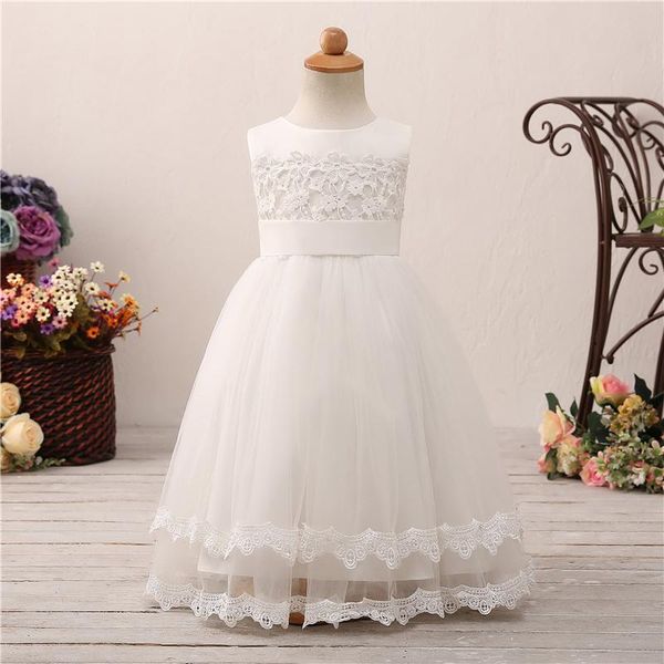 

gorgeous jewel neck a-line white flower girl dresses for less lace edge appliques sash bodice zipper up little girls party dresses, White;blue