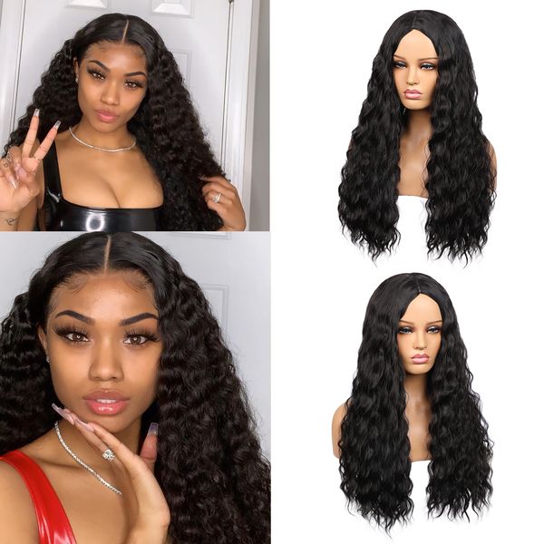 

pretty european and american wig women's black long curly rose net headgear