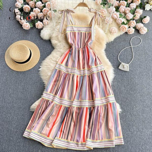 

casual dresses summer fashion sweet collect waist elegant dress sleeveless spaghetti strap women color matching vestidos, Black;gray