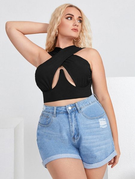 

plus wrap front crop h2mq#, Black