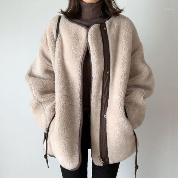 

women's jackets /fw 2021 thicken cotton lalambswool autumn winter korean-style motorcycle jacket designer vintage luxury coat, Black;brown