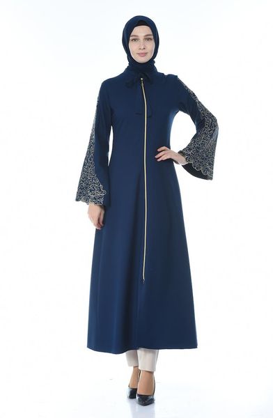 

ethnic clothing minahill embroidery detailed abaya navy blue 2134-02, Red