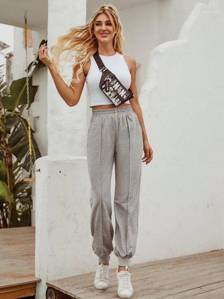 

autumn loose slim casual pants women's ins wind high waist all-match leisure sports trousers & capris, Black;white