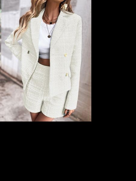 

plaid print shawl collar blazer without belt b628#, White;black