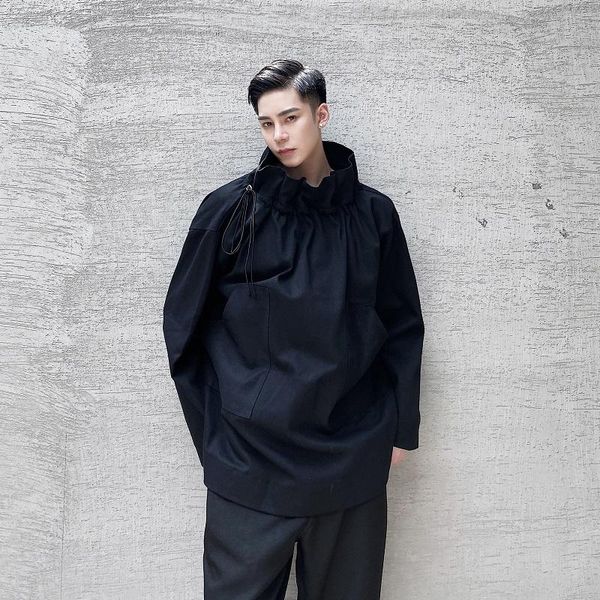 

men's jackets male women couple japan streetwear loose coat outerwear men adjustable drawstring stand collar pullover jacket overcoat, Black;brown