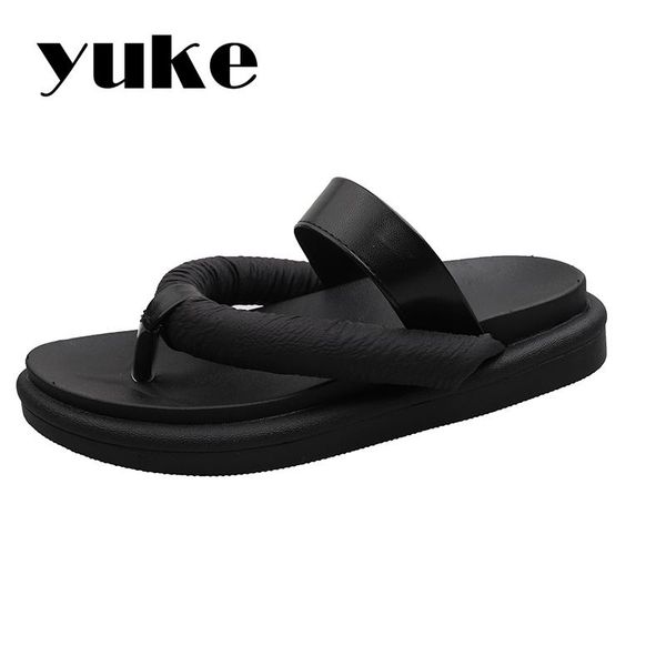 

slippers yuke women's comfortable open toe woman sandals shallow female beach slides handmade all-match pure color ladies shoes, Black