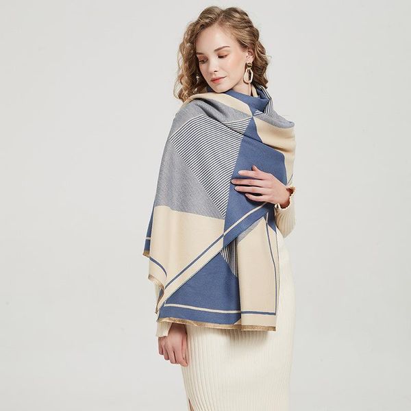 

scarves 2021 european fashion spring cashmere ladies scarf double-sided air-conditioned shawl head, Blue;gray