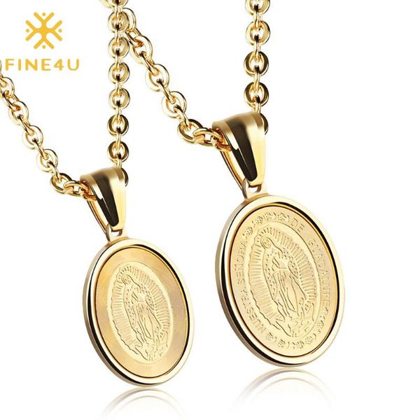 

pendant necklaces fine4u n826 gold color virgin mary medal necklace for women/men christian religious jewelry, Silver