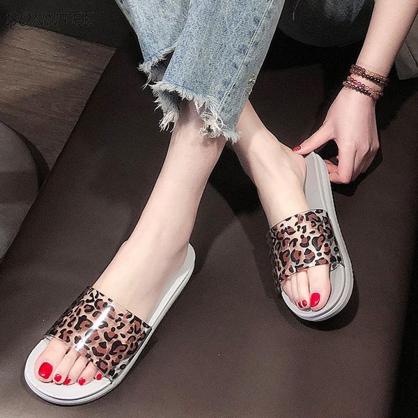 

slippers summer korean style trendy leopard fashion simple non-slip shoes womens soft bottom daily elegant female slipper chic, Black