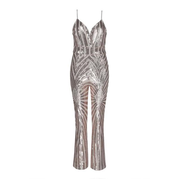 

women's jumpsuits & rompers deavogy 2021 strap backless v neck women bodycon evening party bandage, Black;white