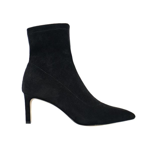 

boots kmeioo fashion autumn shoes for woman ankle soild pointed toe high heels black 8cm short women casual
