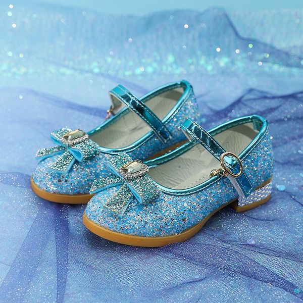 

flat shoes girls leather spring autumn kids children stage crystal rhinestone bowknot birthday party high heels princess, Black;grey