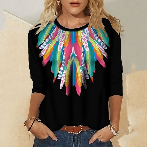 

2021 autumn and winter foreign trade women's new style european and fashion round neck personality printing long-sleeved t-shirt, White