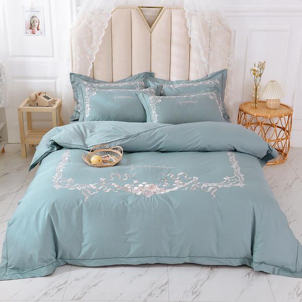 

bedding sets green yellow gray pink flowers embroidery 80s satin egyptian cotton set duvet cover bed linen fitted pillowcases sheet
