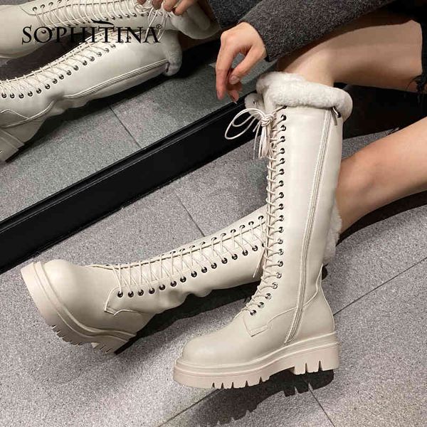 

sophitina winter women boots platform casual genuine leather long plush boots plus size 34-43 warm female knee-high shoes so920 210513, Black