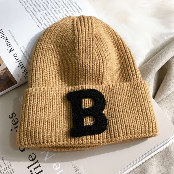 

hat solid color letter knitted women's spring and autumn wool cold winter versatile warm hanbanchao, Blue;gray