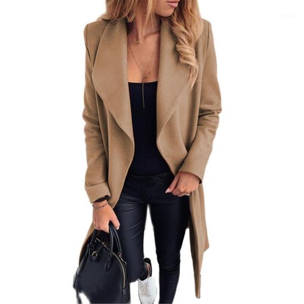 

women's wool & blends fashion lapel solid color woolen jacket women clothing for autumn splice turn-down collar long sleeve blended coa, Black