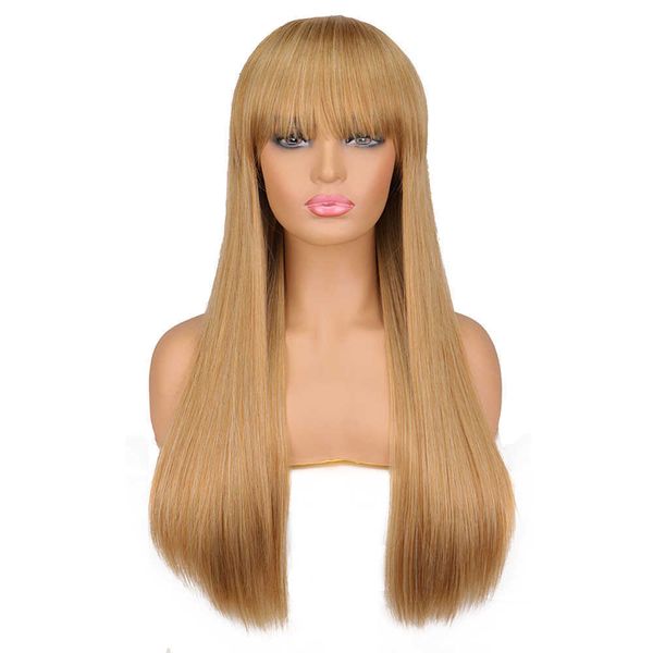 

wig cosplay mixed with gold women qi bangs long straight hair set, Black