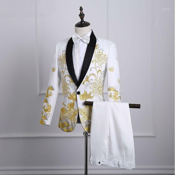 

men's suits & blazers 2021 chinese style groom suit costumes single breasted two piece set coat pant blue red black white men, White;black