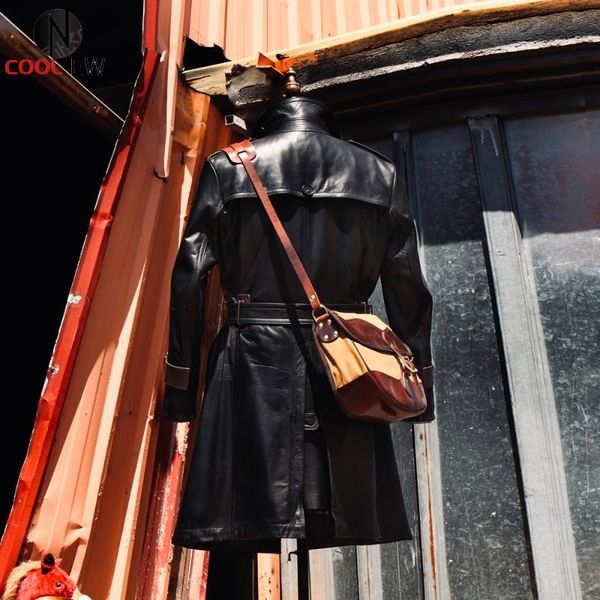 

men's leather & faux cd1.8 cidu us size super army genuine m65 outerwear italian cow long trench coat cowhide wind jacket, Black