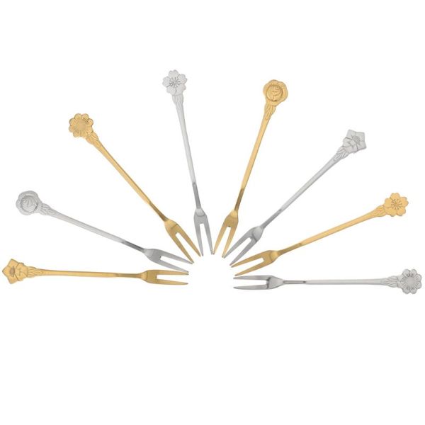 

forks 8pcs fashion stainless steel fruit dessert flower design moon cake
