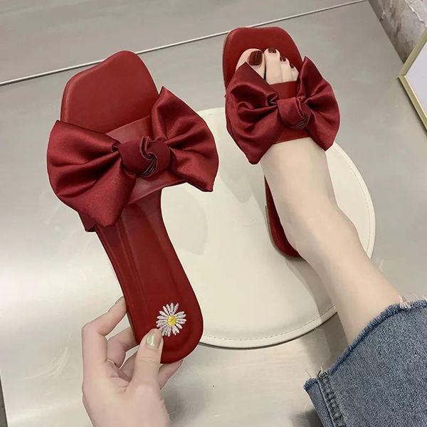 

fashion sandals summer versatile bow slippers beach, Black