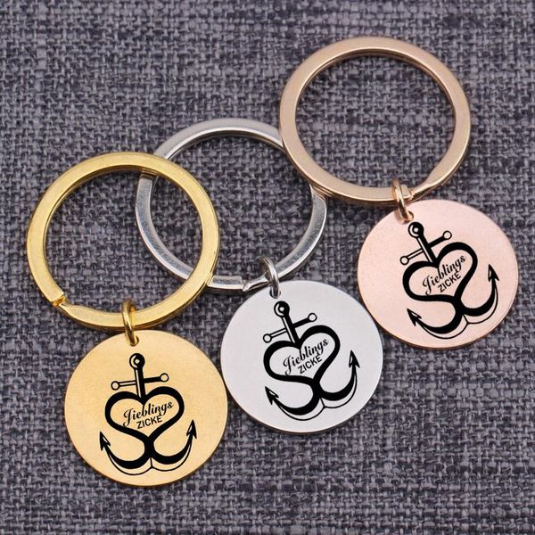 

keychains liebling zicke keychain engraved anchor pendant key ring bag charm car tag for couples jewelry gift 25mm round ornaments, Silver