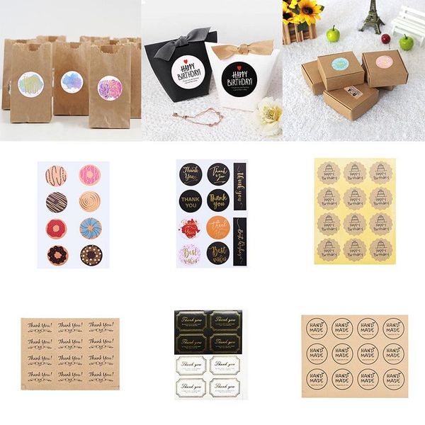 

sheets thank you happy birthday labels kraft paper seal sticker for handmade baking products sealing stickers label gift wrap