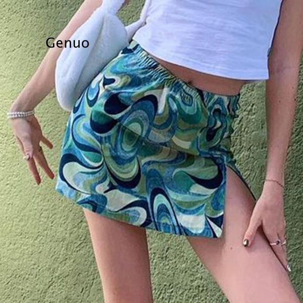 

skirts retro paisley print y2k mini women cute straight split green skirt korean harajuku summer outfits cuteandpscho, Black