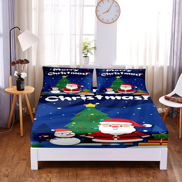 

sheets & sets christmas tree digital printed 3pc polyester fitted sheet mattress cover four corners with elastic band bed case