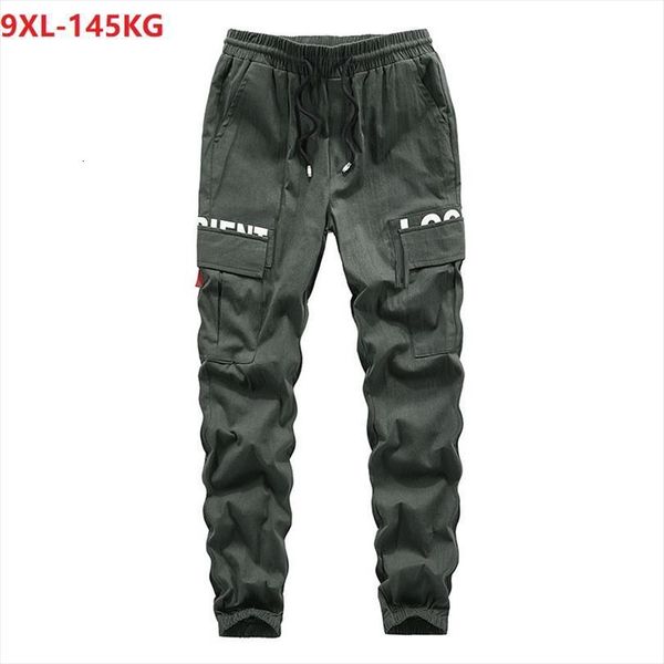 

summer high street cargo women pant letter pockets plus size 8xl 9xl oversize casual safari style cotton agmy green, Black
