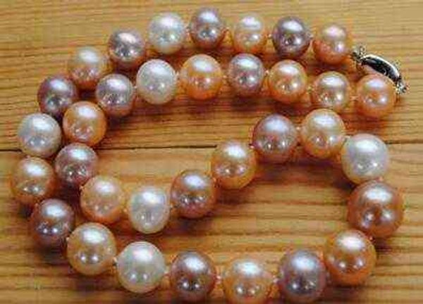 

huge 9-10mm south sea round multicolor pearl necklace 18inch 925s, Silver