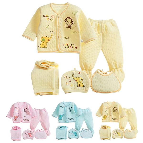 

clothing sets 5pcs for girls born infant baby boys cartoon +hat+pants +bib outfits sleepwear set pajamas children, White