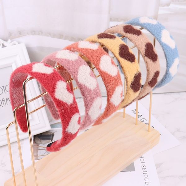 

fashion heart pattern wide side hair hoop color matching imitation autumn winter cashmere fleece hairbands hair accessories, Slivery;white