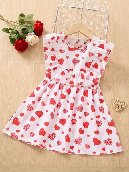 

toddler girls heart print ruffle trim dress she, Red;yellow