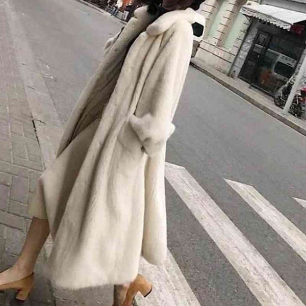 

women's long artificial fur long solid coat available in white and black 211207