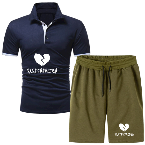 

men's tracksuits + shorts sportswear suit summer 2-piece gym fitness sports casual anime love printing s, Gray