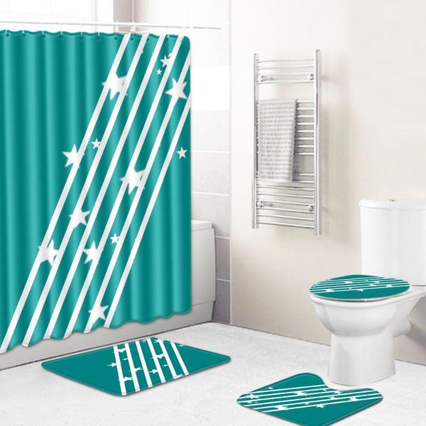 

shower curtains striped checkered bathroom set floor mats toilet cover foot pad curtain four-piece