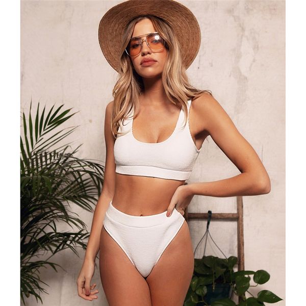 

new 2021 ribbed swimsuit high waist bikini women swimwear two-pieces bikini set bather orange bathing suit swim wear k1946