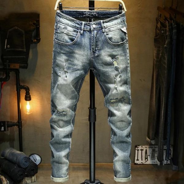 

men's jeans 2022 autumn 99.25 cotton slim personality classic ripped young trendy, Blue