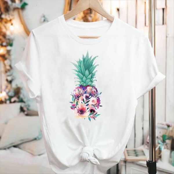 

graphic short sleeve floral pineapple womens t shirt cartoon summer fashion 90s print female clothes tees, White