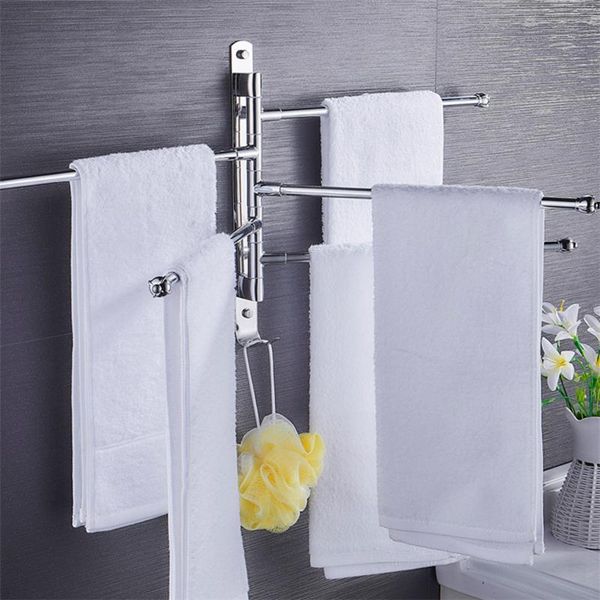 

towel racks bathroom rack stainless steel holder wall mounted 180 degree rotation 2/3/4/5 rod storage shelf rotatable kitchen