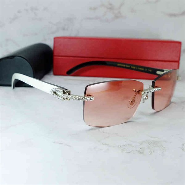 

sunglasses men classic cubic zircon buffalo horn sun glasses rimless rhinestone iced out buffs women shades eyewear french, White;black