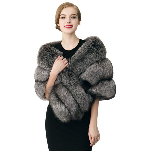 

wraps & jackets bridal faux fur 2021 winter wedding party warm big shawls outerwear black gary shrug women jacket prom size 165*55 cm, White