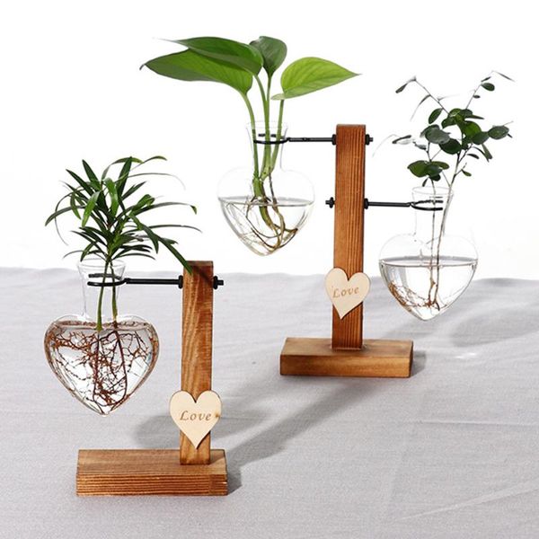 

modern terrarium hydroponic plant vases flower pot transparent love vase wooden frame glass tablehome deskdecor