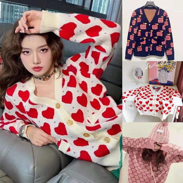 

knit women sweater designer knitted cardigans classic letter fashion sweaters v-neck heart long-sleeved cardigan casual jacket knitwear, White;black