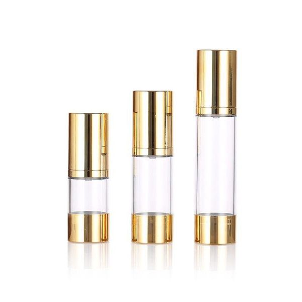 

storage bottles & jars 24pcs/lot 15ml 30ml 50ml refillable as clear airless pump portable gold vacuum cosmetic lotion moisture bottle